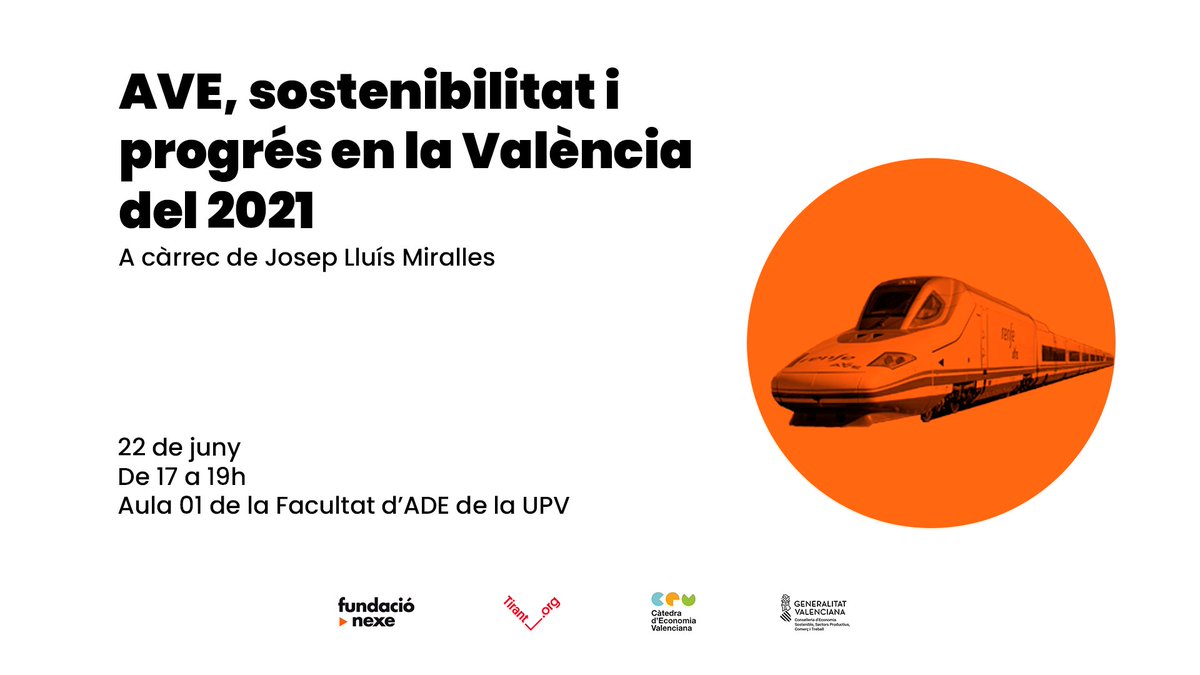 fnexe's tweet photo. 🚅 DEBAT: AVE, sostenibilitat i progrés en la València de 2021

A càrrec de Josep Lluís Miralles, membre de l'#EconLab de la #FundacióNexe

🗓️ 22 de juny de 2021
🕔 17 h
📍 Aula 01 de la @adeupv 

❗️ Per assistir al debat cal inscriure's al formulari:
https://t.co/jUaO9bnbvh https://t.co/bsFEL0joSe