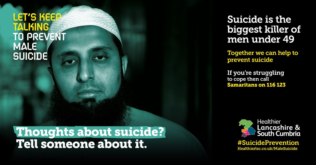 Let’s talk about suicide.

We get it’s not the easiest of subjects, but it’s so important if we want to save lives.

Men are three times more likely to take their life by suicide than women. So, we need to get men talking 🗣️ 

#StartTheConversation ➡️ healthierlsc.co.uk/malesuicide