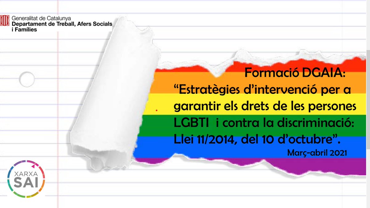 MireiaMataSlsna's tweet photo. Continuem amb la formació a la DGAIA: "Estratègies d'intervenció per a garantir els drets de les persones LGBTI i contra la discriminació:  Llei 11/2014, del 10 d'octubre". https://t.co/KxhpPqJ00W