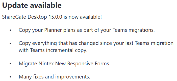 sympmarc's tweet photo. It's always great to see new innovations coming from our friends at @sharegatetools. Hello, version 15.0.0! Copy #Planner, incremental #Teams migration, and more. https://t.co/22LMOwNve2 https://t.co/E5HazolWuK