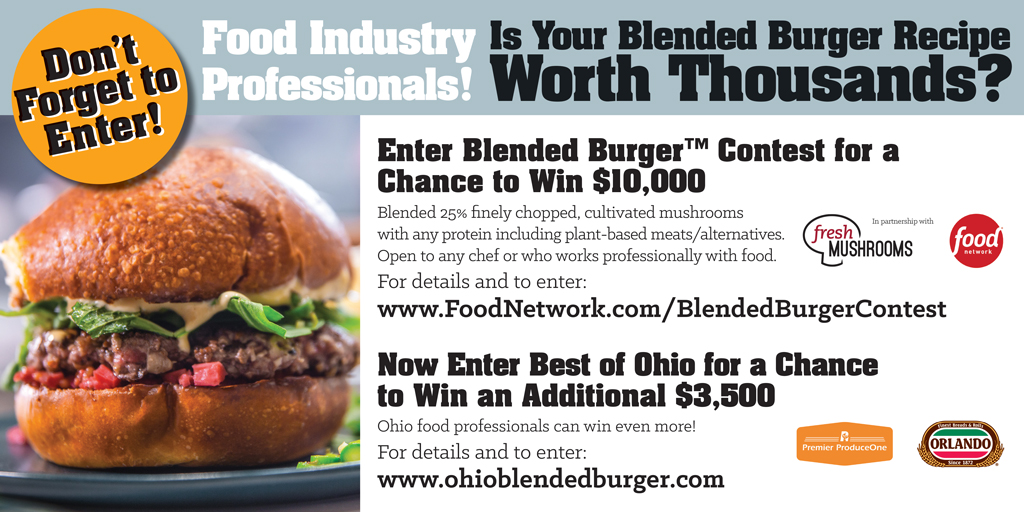 myor's tweet photo. Attention chefs!  Have you entered the Blended Burger contest?  You could win $10,000 from @FoodNetwork  and $3,500 in the Ohio contest. https://t.co/JxhlmKDNpD https://t.co/3gTpQKFbgE