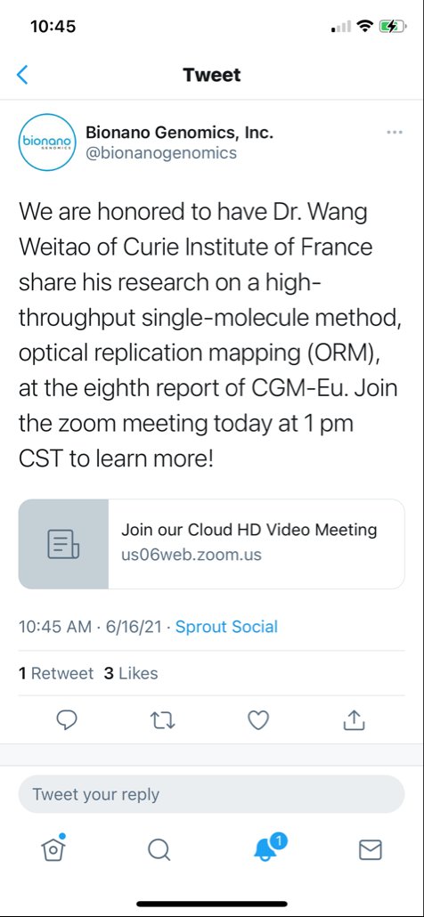 ciscojmd's tweet photo. $BNGO 📣🔥BIONANO TWEET: We are honored to have Dr. Wang Weitao of Curie Institute of France share his research on a high-throughput single-molecule method, optical replication mapping (ORM), at the eighth report of CGM-Eu. Jo... https://t.co/I6AvDkWc7I https://t.co/TeDBr8DRWl