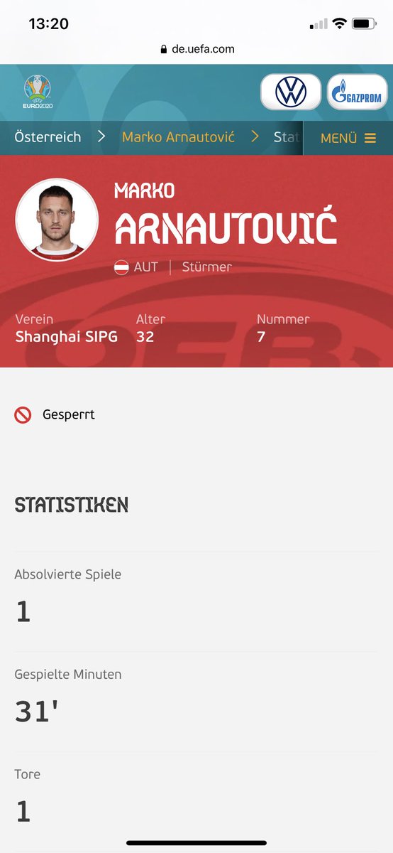 Laut Homepage der <a href="/UEFA/">UEFA</a> ist Marko gesperrt….  #Arnautović #Arnautovic <a href="/oefb1904/">ÖFB - oefb.at</a>