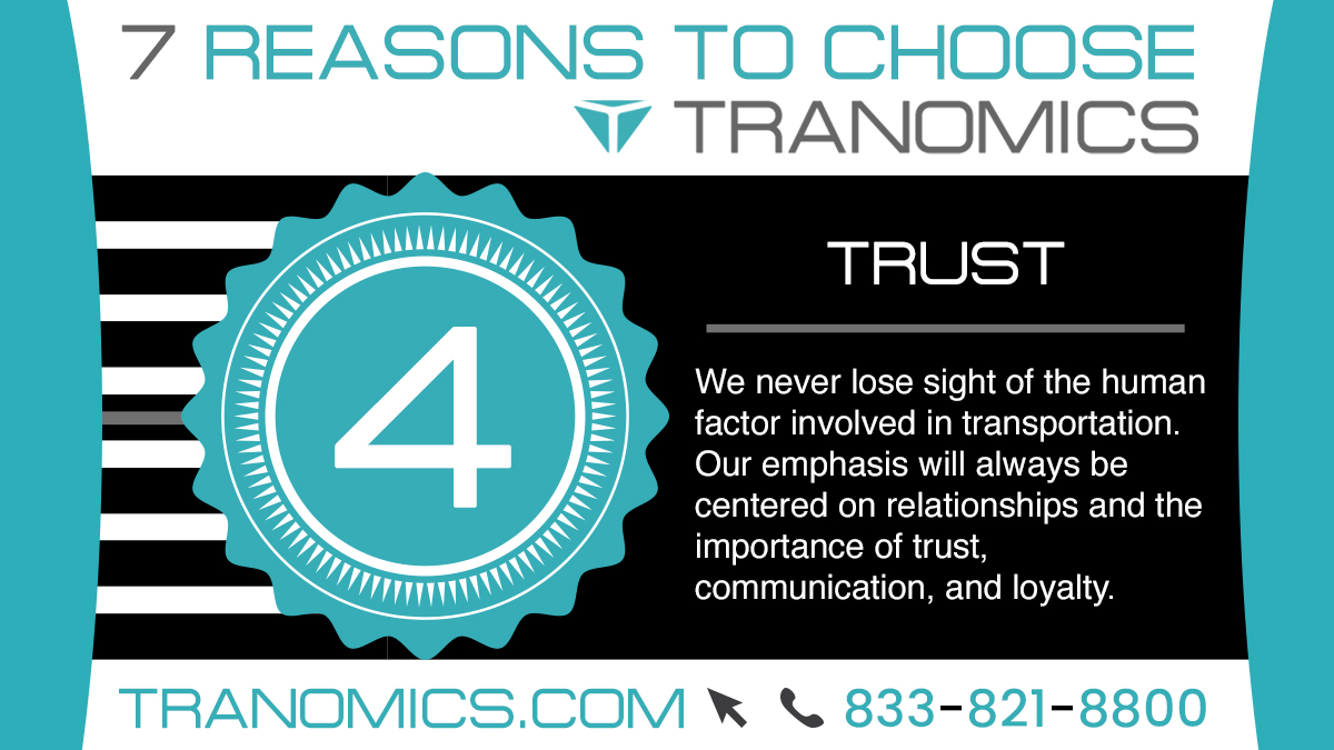 tranomics's tweet image. Reason #4 to choose @Tranomics Supply Chain = Trust - We never lose sight of the human factor involved in transportation. Our emphasis will always be centered on relationships and the importance of trust, communication, and loyalty.
.
#supplychain #logistics #software #food