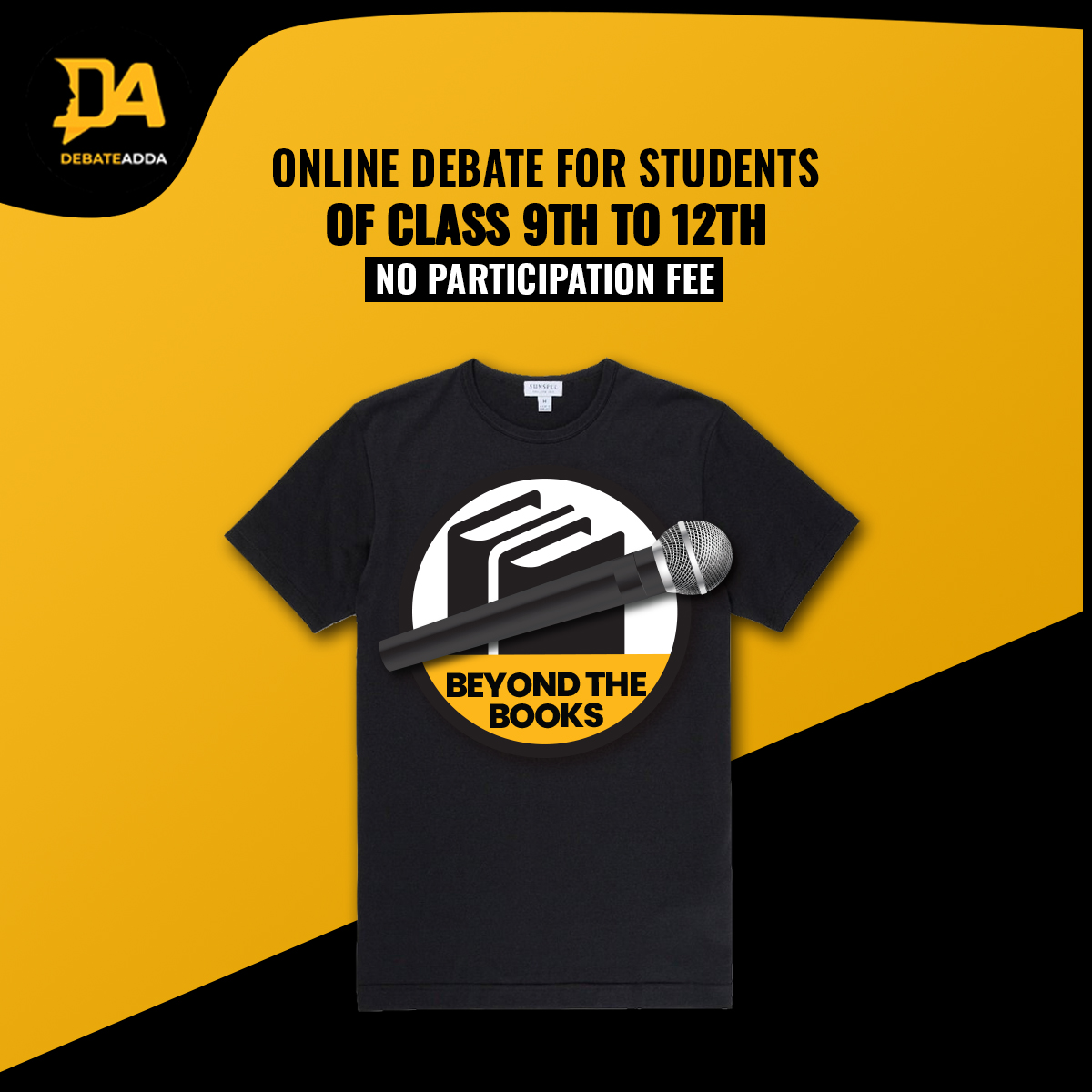 Debateaddaevent's tweet photo. Students Get Ready for “Beyond Books - 1”
An Online Debate Competition for Students of Class “9th to 12th”
“Participate &amp; Win” Cash Prizes ₹ 10,000 &amp; more
Registrations are Open - Book your Seat Now
https://t.co/nLRfbl4eh7
#debate #onlinedebate #schooldebate #debateadda https://t.co/Tuc1DzwLtE
