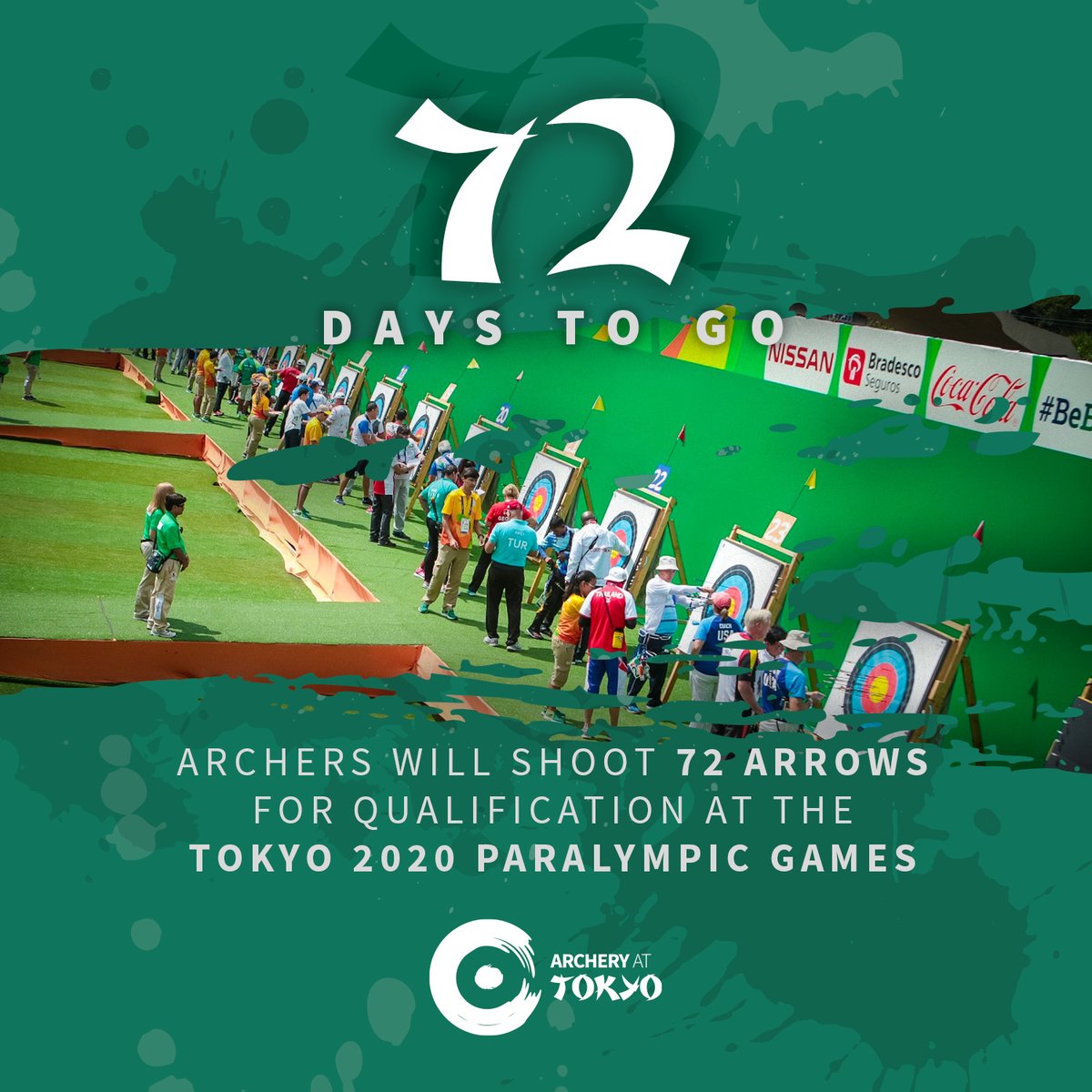 Para archers shoot 72 arrows (at targets set 70 or 50 metres away) during qualification.

We’re just 72 days away from the start of the #archery competitions at the <a href="/Tokyo2020/">#Tokyo2020</a> <a href="/Paralympics/">Paralympic Games</a>.

#ArcheryatTokyo