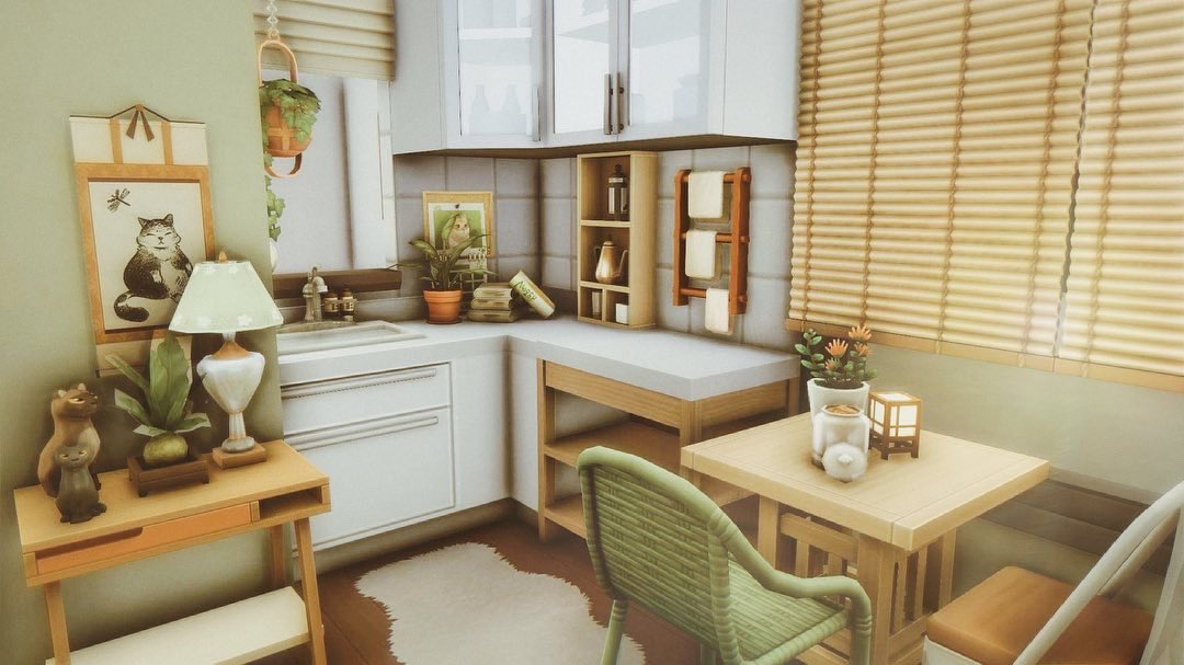 plantsimgirl's tweet image. a tiny japanese inspired apartment made in march for a apartment collab by @simmnice with @colorandspace_ and @BuildWithBianks 🌇🪴 #thesims4 #ShowUsYourBuilds