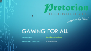 PaulDNisbet's tweet photo. Dave Gilbert from Pretorian is about to give a session on accessible gaming technology - great potential and good timing for the holidays. #ASLTech21 https://t.co/JwbGNMJofT