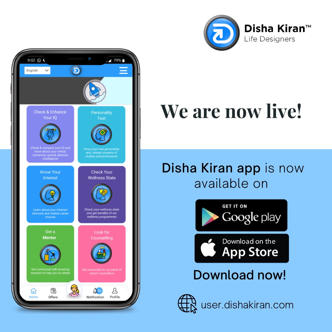 dishakirandk's tweet photo. The wait is finally over! Disha Kiran app is now available to download. The new way to design your life for a brighter future is simply a click away!
#dishakiran #lifedesigners #nowlive #app #psychometric #assessments #IQ #Personality #Interest #dowloadnow #wellness #truepassion https://t.co/yBAm94NVvr