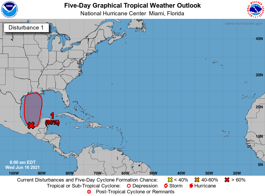 NHC_Atlantic's tweet photo. A broad low pressure area over the Bay of Campeche and southern Mexico is expected to begin moving northward on Thursday. This system is likely to become a tropical depression by Friday over the western Gulf of Mexico.

https://t.co/m9946DGzPQ https://t.co/4WF9A5h8ny