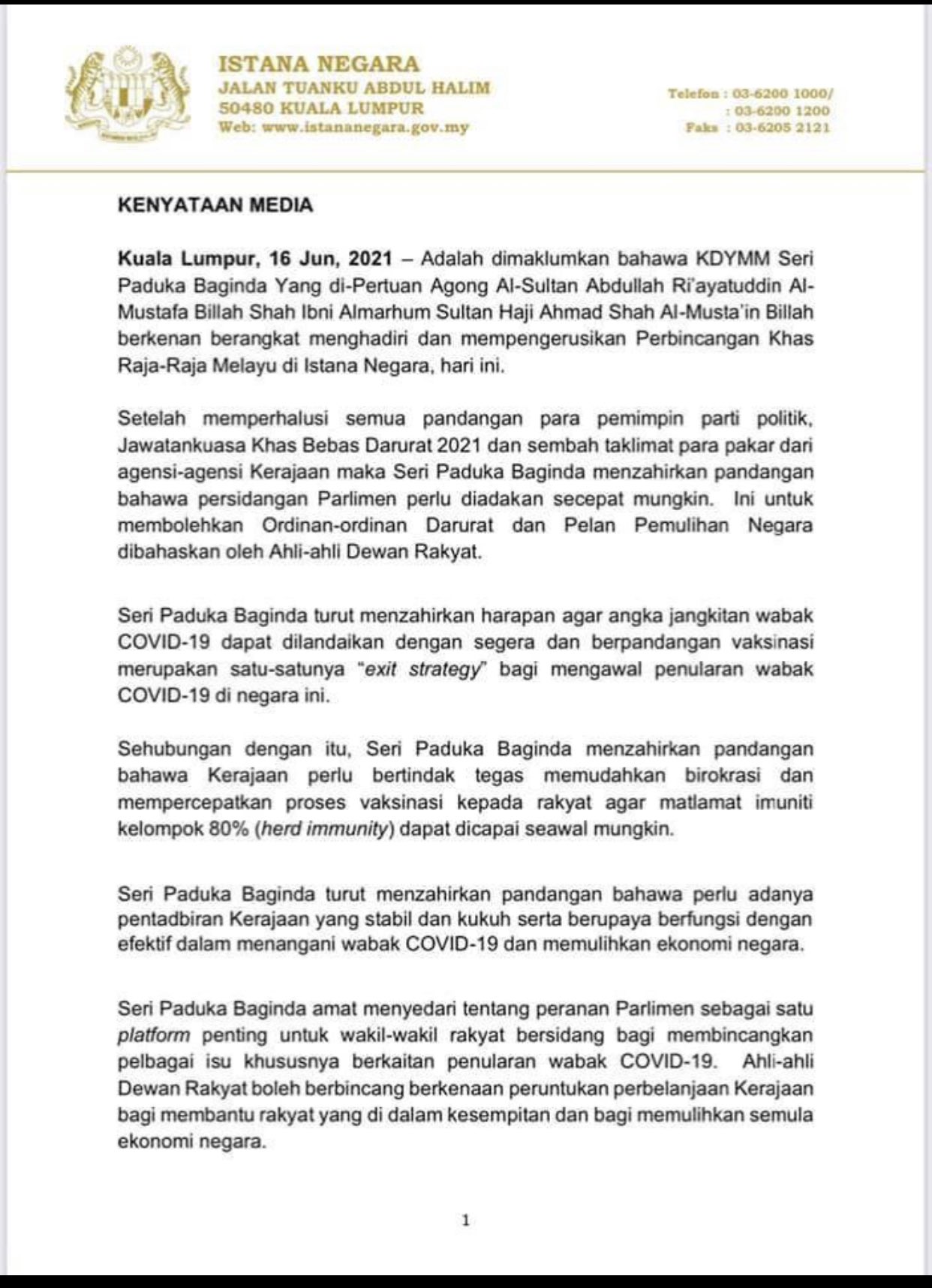 Melissa Goh On Twitter Parliament Should Resume As Quickly As Possible Says The Reigning King After A Consultation With 7 Malay Rulers Today It S The Platform For Mps To Debate On