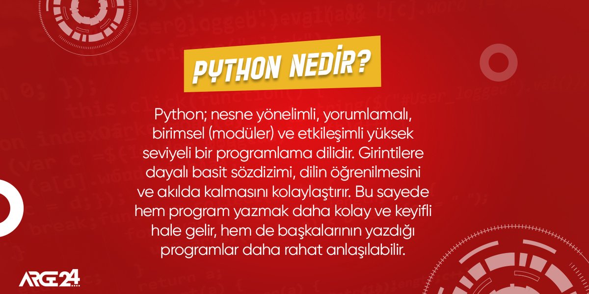 arge24teknoloji's tweet photo. En popüler yazılım dilleri arasında yüksek seviye bir programlama dili olması sebebiyle öne çıkan Python’a kısaca bir göz atmaya ne dersiniz? #arge24
#python #yazılımdili #arge24teknoloji #programlama #teknoloji https://t.co/Dev2AKeaUS