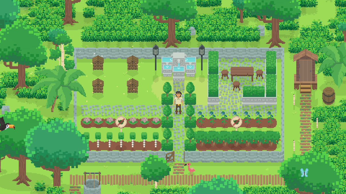 PeachleafP's tweet photo. If a quirky mashup of RPG + Point n' Click + Farm-Sim sounds like your kind of fun, then check out the demo of Peachleaf! 

Chill tropical vibes included.

https://t.co/708INw247w

#pixelart #indiedev #indiegaming #indiegame #indieGameDev #gaming #gamedev #GameMaker https://t.co/uhXIudL0GP