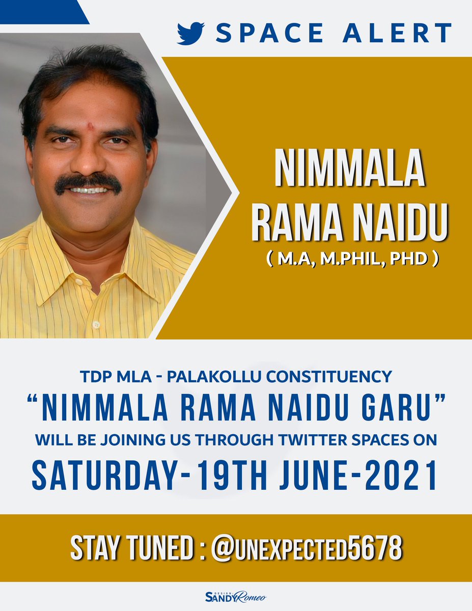 Nimmala Rama Naidu Garu - Palakollu MLA , Peoples Leader, very down to earth person 💛 @RamanaiduTDP Will be interacting with us this Saturday through twitter space. 🚲 ✌🏻 See you all ♥️