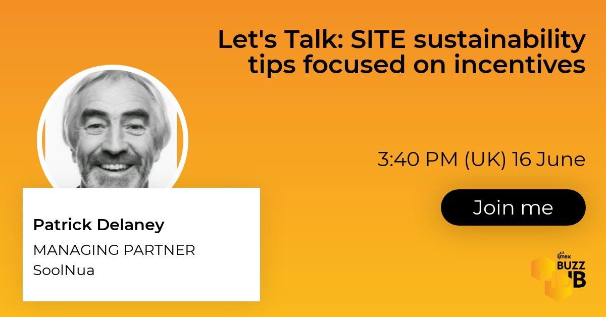 IMEX_Group's tweet photo. Join Let's Talk: SITE sustainability tips focused on incentives. Register today: https://t.co/V6vYL5wr3Y
Join @supergreybeard to discuss how to make each element from destinations, venues & suppliers more environmentally friendly as we come out of this pandemic. @SITEGlobal https://t.co/WdgkgGgMWh