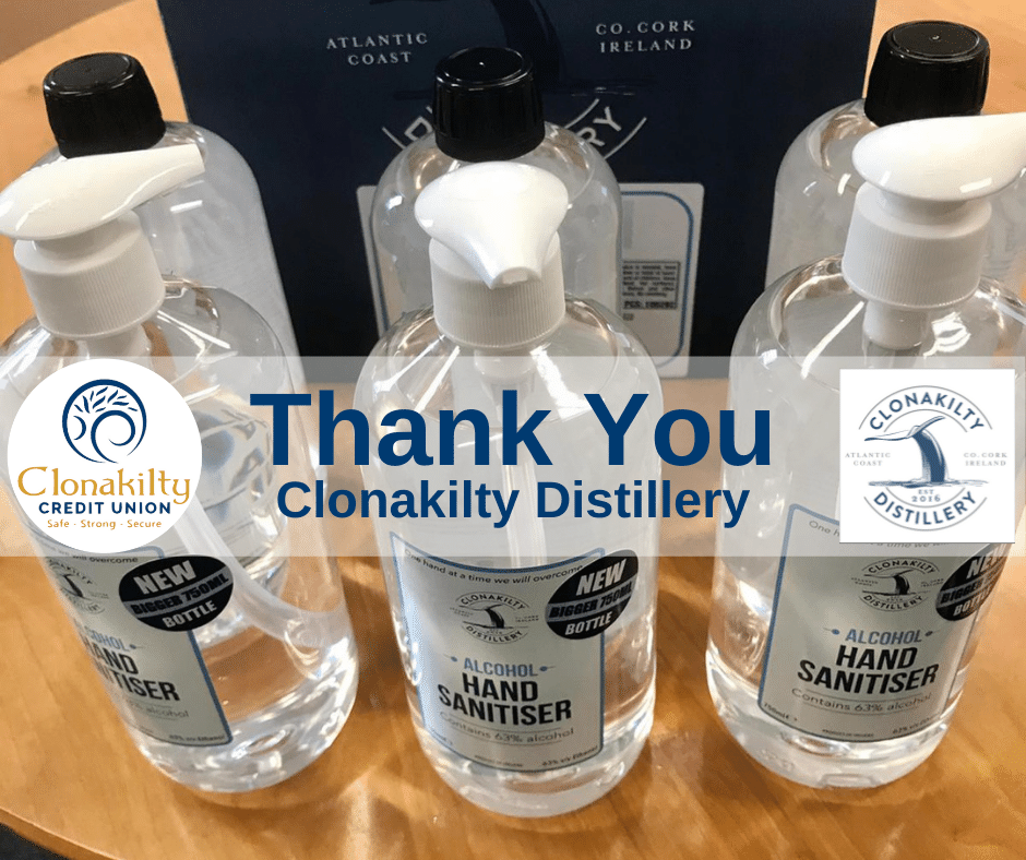 Thank you to <a href="/clondistillery/">ClonakiltyDistillery</a> for generously supplying us and members of <a href="/clonchamber/">Clonakilty Chamber</a> with free bottles of hand sanitiser.