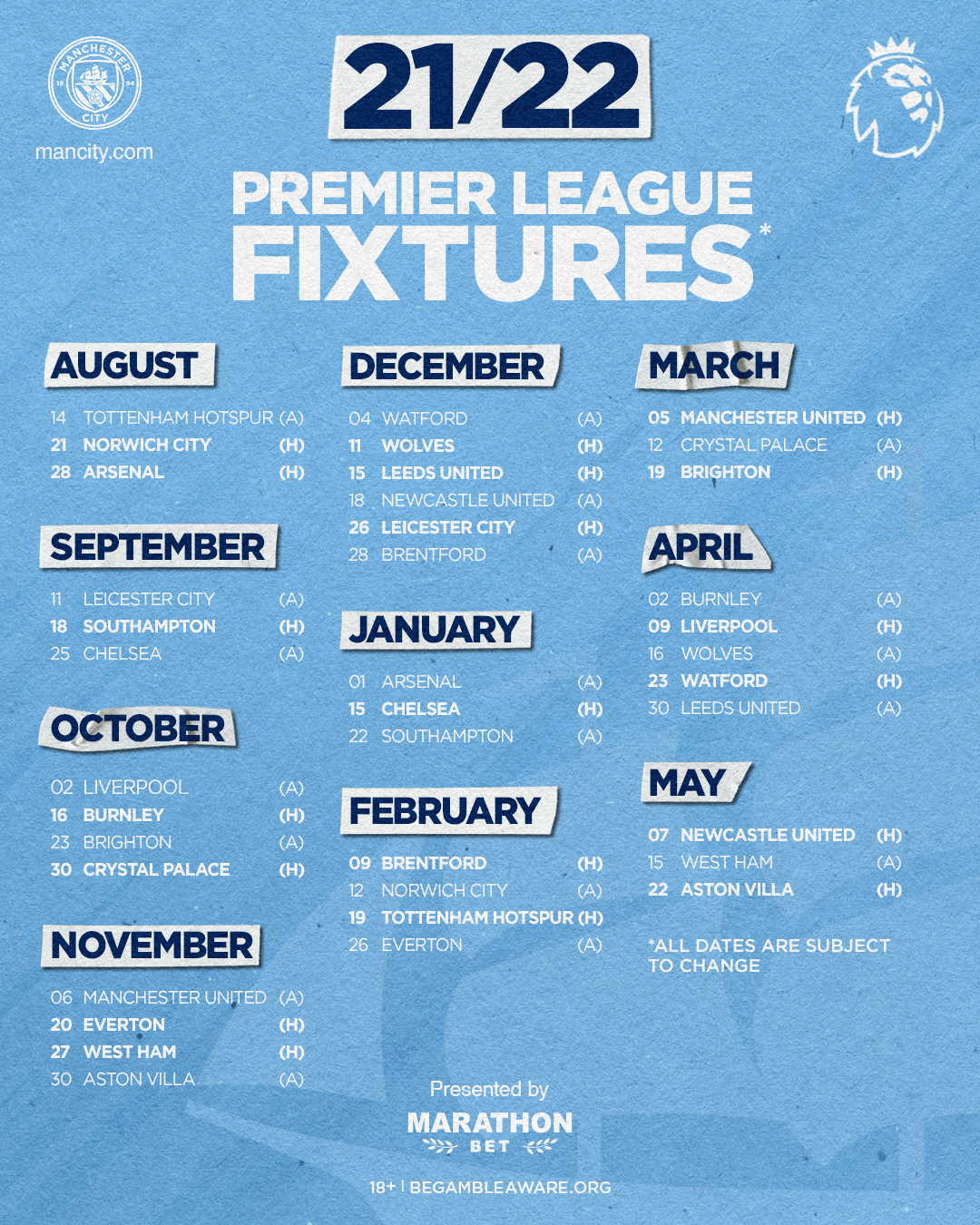 Calendrier Manchester City 2023 Twitter 上的Manchester City："Notre Calendrier De La Saison 2021-2022 De  @Premierleague Est Désormais Connu 📅 🔷 #Mancity | Https://T.co/C2O3Yvjlut  Https://T.co/Xmgraysjk8" / Twitter
