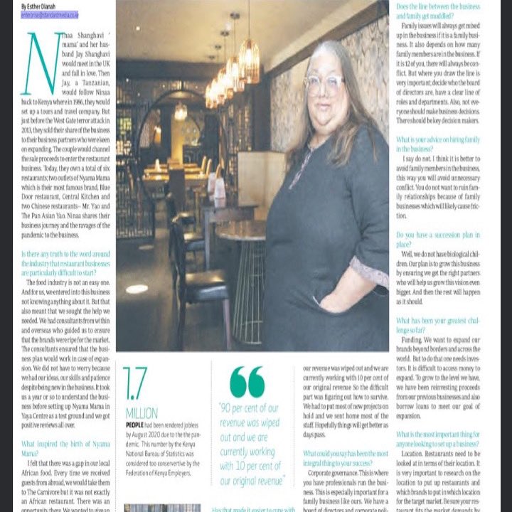 ninashanghavi's tweet photo. Thank you #standardmedia for publishing my interview . It is a tough journey to survive . With current govt regulations which keep on expanding , it does  not help . If curfew persists we need till 1200 noon . We need to come back to near ‘normal’ to ensure businesses survive https://t.co/sod4K7irtq