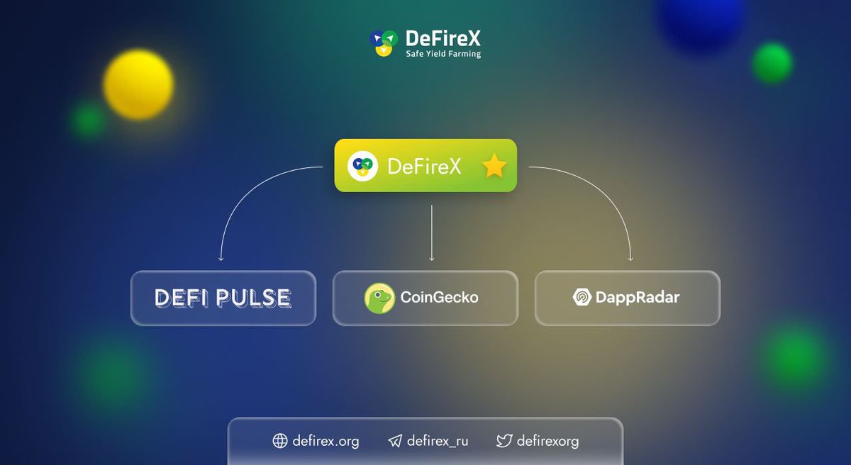 DeFireX is now listed on Defipulse!

Also, DeFireX is now added on the DeFi section of CoinGecko and on the DappRadar site of the Polygon network.

#DeFi #Stable #Crypto #YieldFarming #BSC #Ethereum  #POLYGONNetwork #MaticNetwork