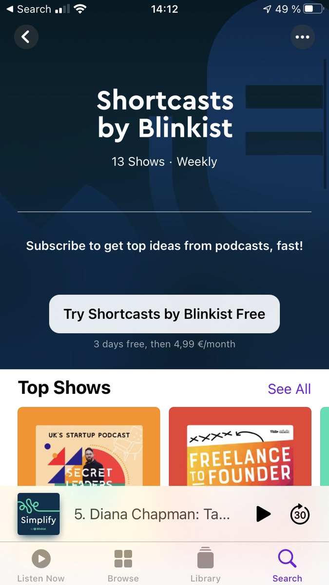 If you want to try Shortcasts, you can do the free trial on Apple Podcasts now :) <a href="/blinkist/">Blinkist</a>
