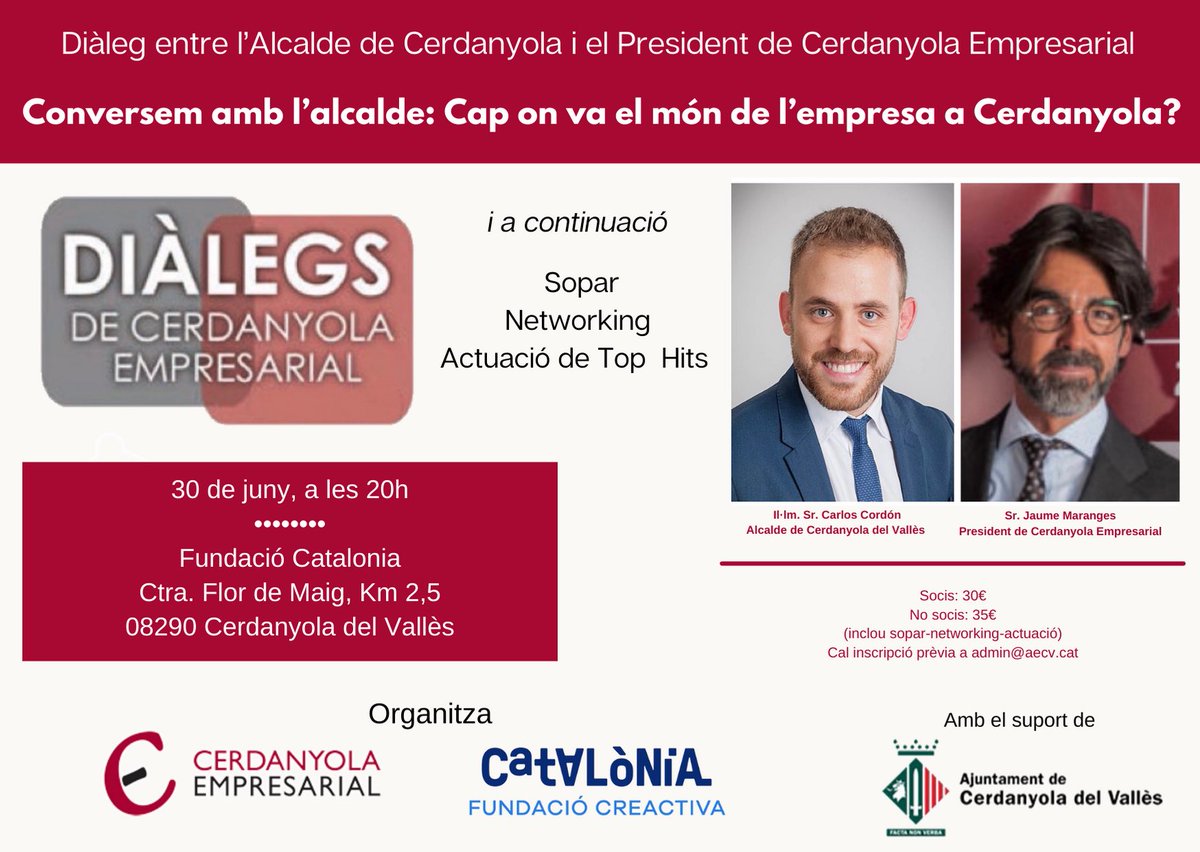 CerdanyolaE's tweet photo. Tornen els Dialegs de Cerdanyola Empresarial. Aquesta vegada amb la participació de l’Alcalde de @Cerdanyola
Sopar i concert posterior #dialegscerdanyola #empresa #cerdanyola https://t.co/8BoBREcVAc