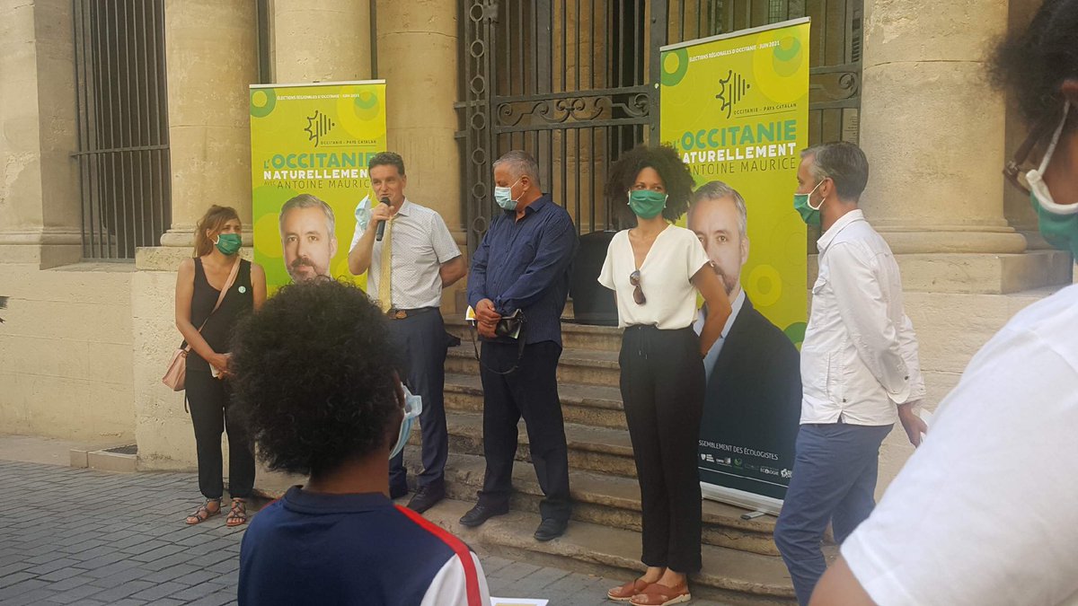 F_Alfonsi's tweet photo. Montpellier : prise de parole avec ⁦@Paul_Molac⁩ ⁦@AntoineMAURICE⁩ pour soutenir la liste des écologistes et régionalistes en Occitanie où les militants de la langue occitane sont largement représentés. ⁦@RetPS⁩ ⁦@EELV⁩ https://t.co/tENrN5fYG1