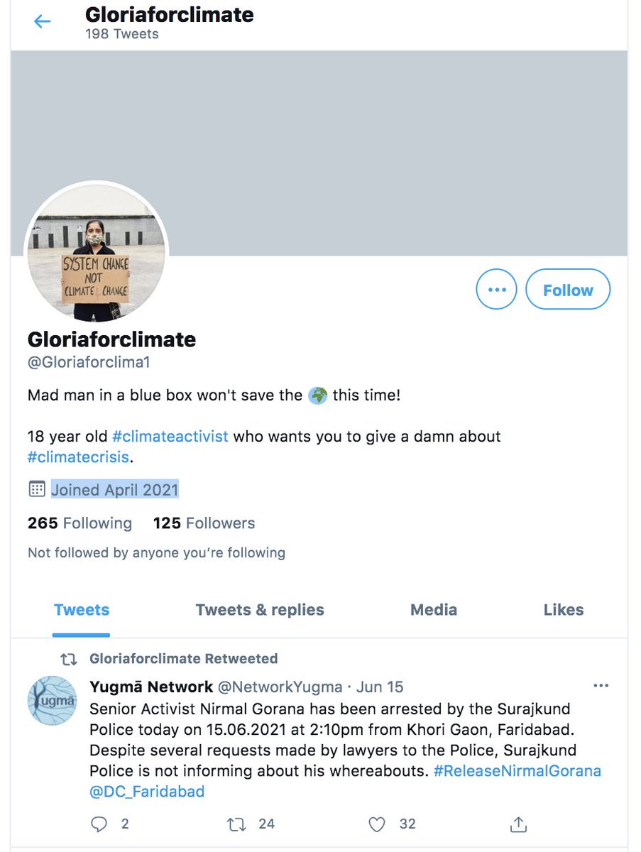 Gloriaforclimate first friend of Baibhav. She does 10 ONLINE strikes. But first tweet surely about 11th strike! Her first followers ->