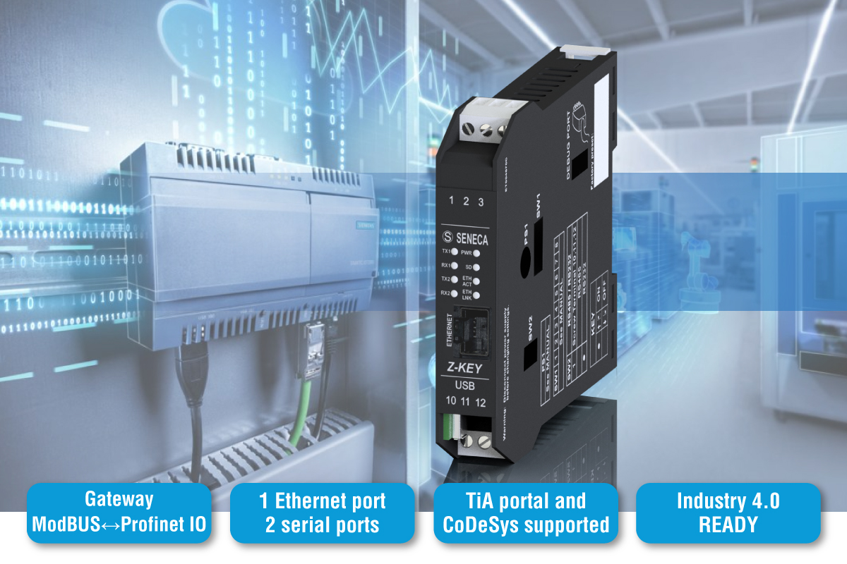 SENECAutomation's tweet image. Connetti il tuo PLC ai moduli in campo con Z-KEY-P! Nuovo #gateway/#convertitore di protocollo #ProfinetIO&amp;lt;-&amp;gt;#ModBUS, #Industry4 READY, compatibile con ambienti #TiAportal e #CoDeSys. 
Scopri dettagli e promo di lancio su seneca.it/prodotti/z-key…