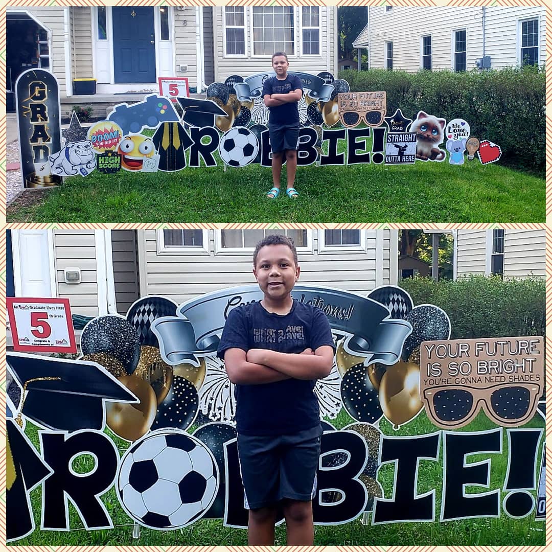 jgivens75's tweet photo. In a year like no other...this young man has persevered even excelled &amp; I couldn't be prouder.  Goodbye @CatonsvilleES Hello @ArbutusMS Fly Eagles! 
#fifthgradegraduation #fifthgradegrad #congratsgrad #cardtheyard #yardpartyrental #celebratebig #celebrate #goodbyegrade5 https://t.co/9w476GyN9L