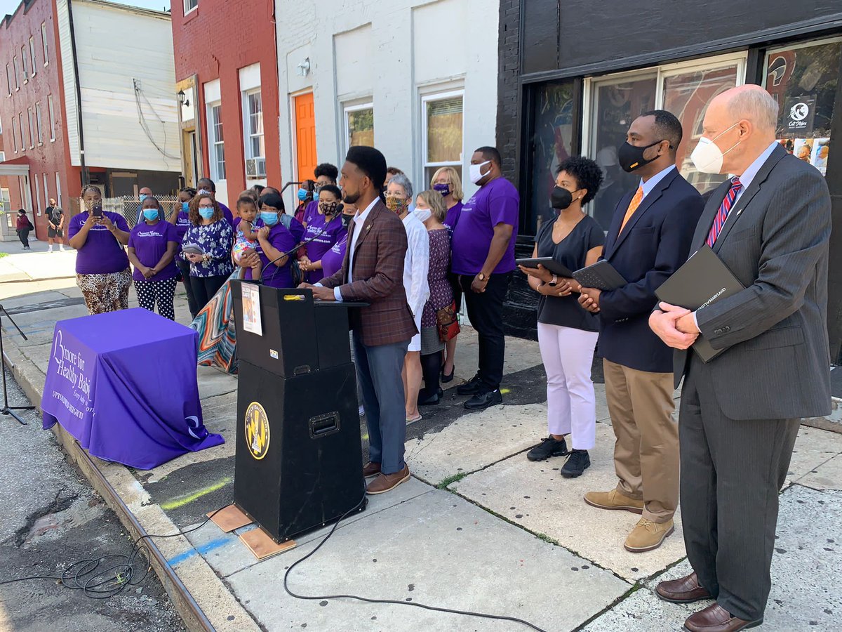MayorBMScott's tweet photo. Beautiful day in Upton/Druid Heights yesterday celebrating a record-low infant mortality rate for Black babies with @BMore_Healthy and our incredible community partners. This is the result of years of investment, outreach &amp; education by the B'more for Healthy Babies program. 1/5 https://t.co/bFLQGEog20