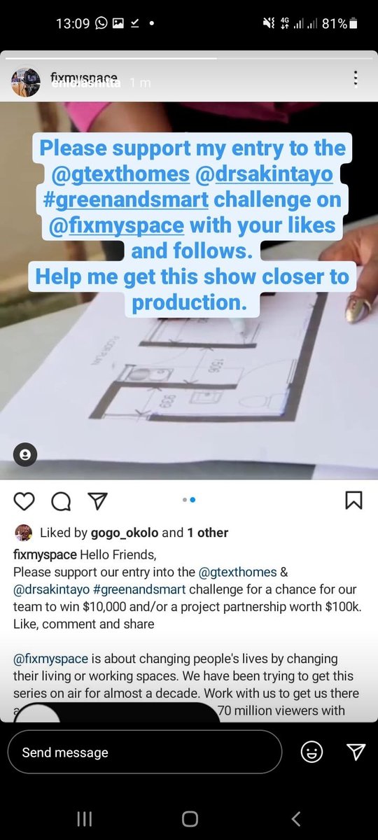 FixMySpaceNG's tweet photo. Hello Friends,
Please support our entry into the @gtexthomes &amp; @drsakintayo #greenandsmart challenge for a chance for our team to win $10,000 and/or a project partnership worth $100k. Like, comment and share on Instagram: at fixmyspace https://t.co/zlbD9Gv0AP