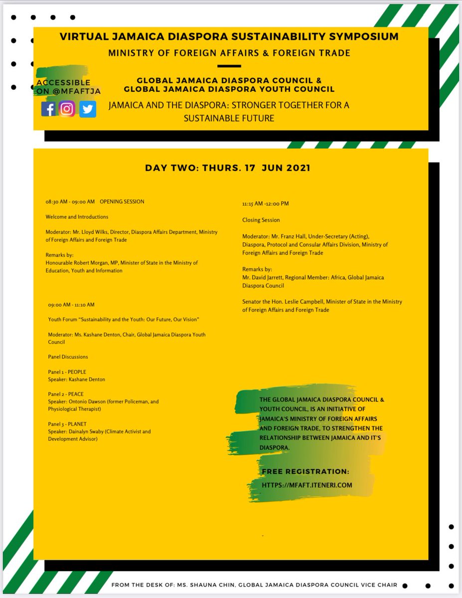 kaminajsmith's tweet photo. Happy #DiasporaDay !! Looking forward to seeing you online in a few or throughout the day for our Virtual #JamaicanDiaspora Sustainability Symposium! You can still register at https://t.co/1yN46vBPGt Our programme is set out below 👇🇯🇲🌎🇯🇲 https://t.co/9cdXp9ya3g