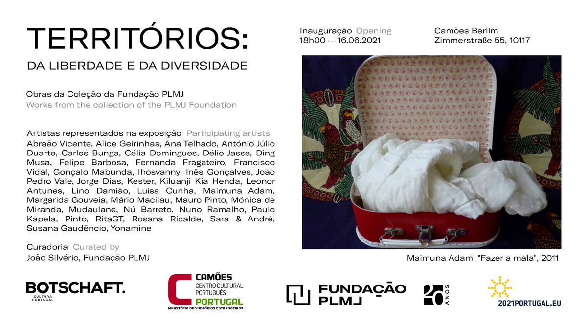 Today, at 6pm! 
Opening Exhibition - "Territories: of freedom and diversity"
Camões Berlim Gallery

Free entrance
16.06.2021 - 27.08.2021

<a href="/camoes_ip/">Camões.IP</a> 
#arte #art #portugal #artexhibition