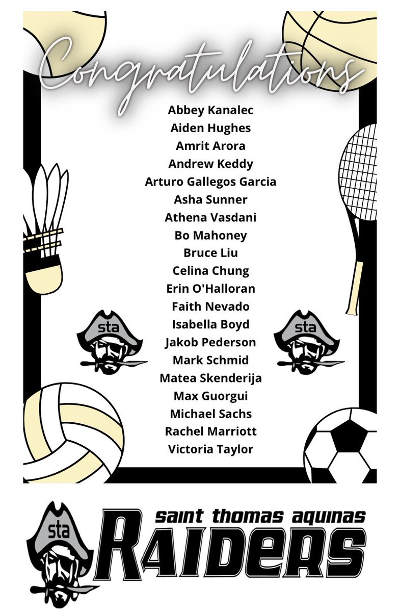 Congrats graduating athletes!  <a href="/STAOakville/">STA Oakville</a> you exemplified the following:
(A) Participated in Gr. 9, 10, 11
(B) Multi-sport athlete
(C) Strong, skilled, impact player
(D) Sportsmanship, fair play, understood +ve values (fairness, team building, discipline, perseverance &amp;respect)