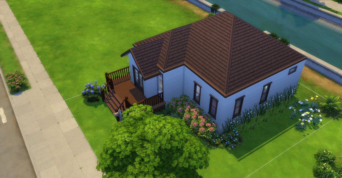 BuildsVixen's tweet photo. So yesterday when @lizzyaustensl was going through my gallery things, she helped me realize that I have NEVER made a base game-only home...so I did. All the landscaping is from debug. It's not much, but it's efficient. #TheSims #TheSims4 #SimsBaseGame #ShowUsYourBuilds https://t.co/PszFDVBSLO