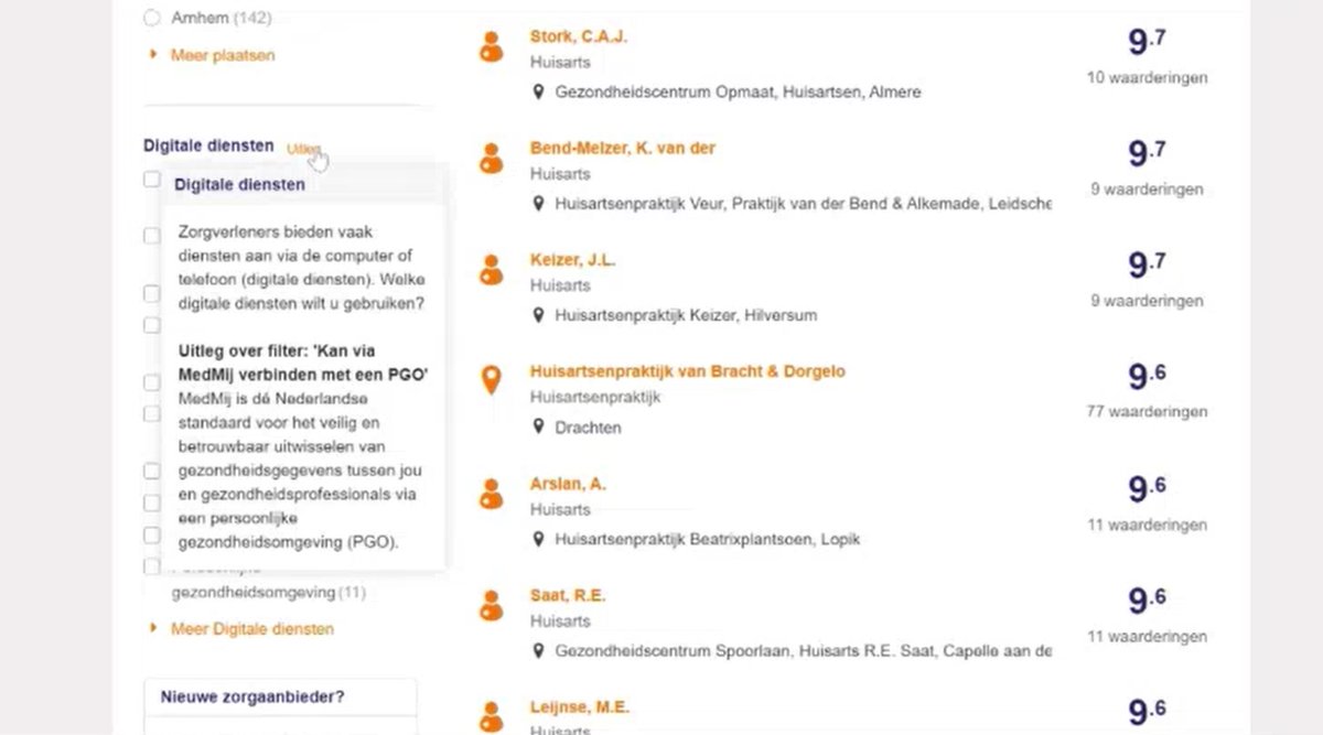 MedMij is dé Nederlandse standaard voor het veilig uitwisselen van #gezondheidsgegevens tussen jou en #zorgprofessionals via een #PGO. Je kunt nu op <a href="/ZorgkaartNed/">ZorgkaartNederland</a> bij het zoeken naar een #huisarts filteren op praktijken die werken met <a href="/MedMij/">Stichting MedMij</a>. 
Hoe? Zo! ➡️youtu.be/CMA94wZDraI