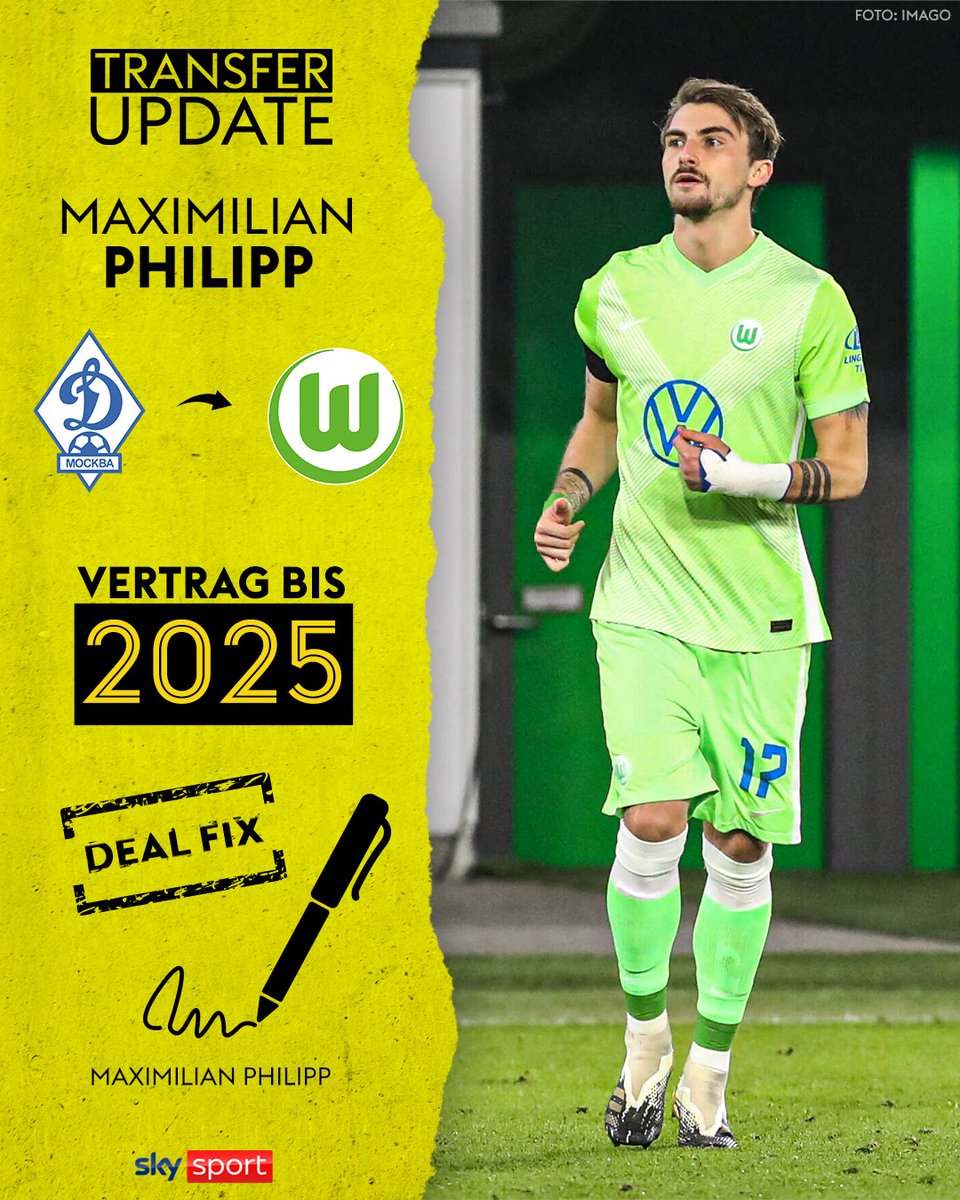 SkySportDE's tweet photo. Maximilian Philipp unterschreibt bei den Wölfen bis 2025✍️✅
Nachdem der 27-Jährige in der vergangenen Saison noch auf Leihbasis bei Wolfsburg war, wechselt er nun fest von Dynamo Moskau zum VfL.
#SkyBui #TuUpdate #MaximilianPhilipp #Wolfsburg https://t.co/YIxwWmryBd