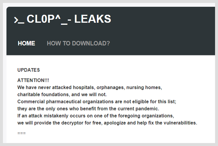 mikko's tweet photo. One note about the CL0P arrests in Ukraine today. Their leak site is still up and running in tor hidden service. https://t.co/89T8fSQbJU