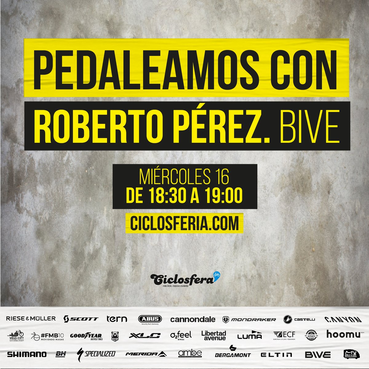 Esta tarde a las 18:30 charlaremos con <a href="/ciclosfera/">Ciclosfera</a> sobre nuestro proyecto y nuevas formas de movilidad urbana. 

Podéis  seguir la charla en el siguiente enlace 👇👇
ciclosferia.com/event/bive-ent…

PD: Hablará mi jefe. Es majo. Pero no tengáis piedad con él.