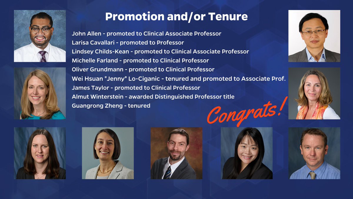 UFPharmacy's tweet photo. Congratulations to these #UFPharmacy faculty who have earned promotion and/or tenure! @JohnAllenPharmD @corevalues5 @jennyciganic @AlmutWinterste1 https://t.co/dMc306NODL