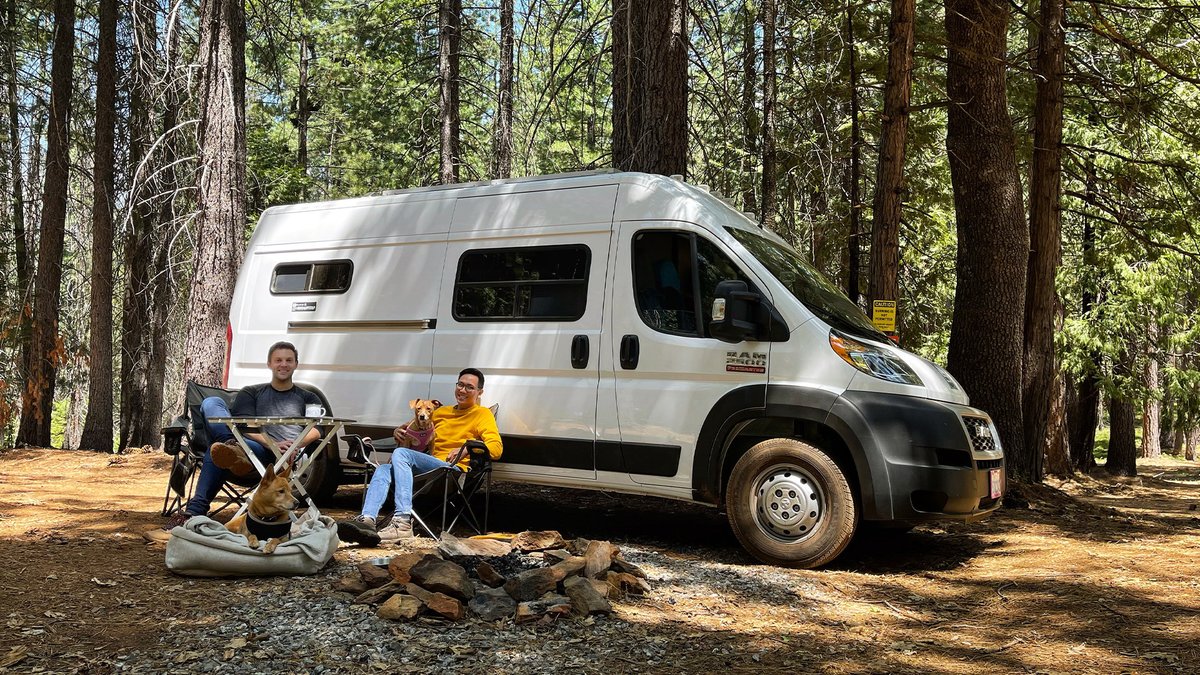 RamTrucks's tweet photo. Arthur and Patrick are celebrating #PrideMonth the #VanLife way. Their recently converted Ram ProMaster® has everything they need for a vacation home on wheels. 

📸 @paws4apitstop
#Pride #Pride2021 https://t.co/o4MddxKttI