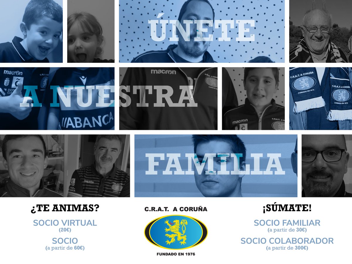 CRAT1976's tweet photo. Aquí os déjanos nuestra opción
💙Campaña de socios #FamiliaCRAT
👉🏻Queremos que formes parte de nuestra familia como
🏉 #Socio #SVirtual,#SFamilar,#SJugador,#SColaborador
💶Todas las tarifas,modalidades y ventajas en nuestro formulario #Unete👇🏻
📝 https://t.co/DppulAXejo https://t.co/L5klEzWHIL