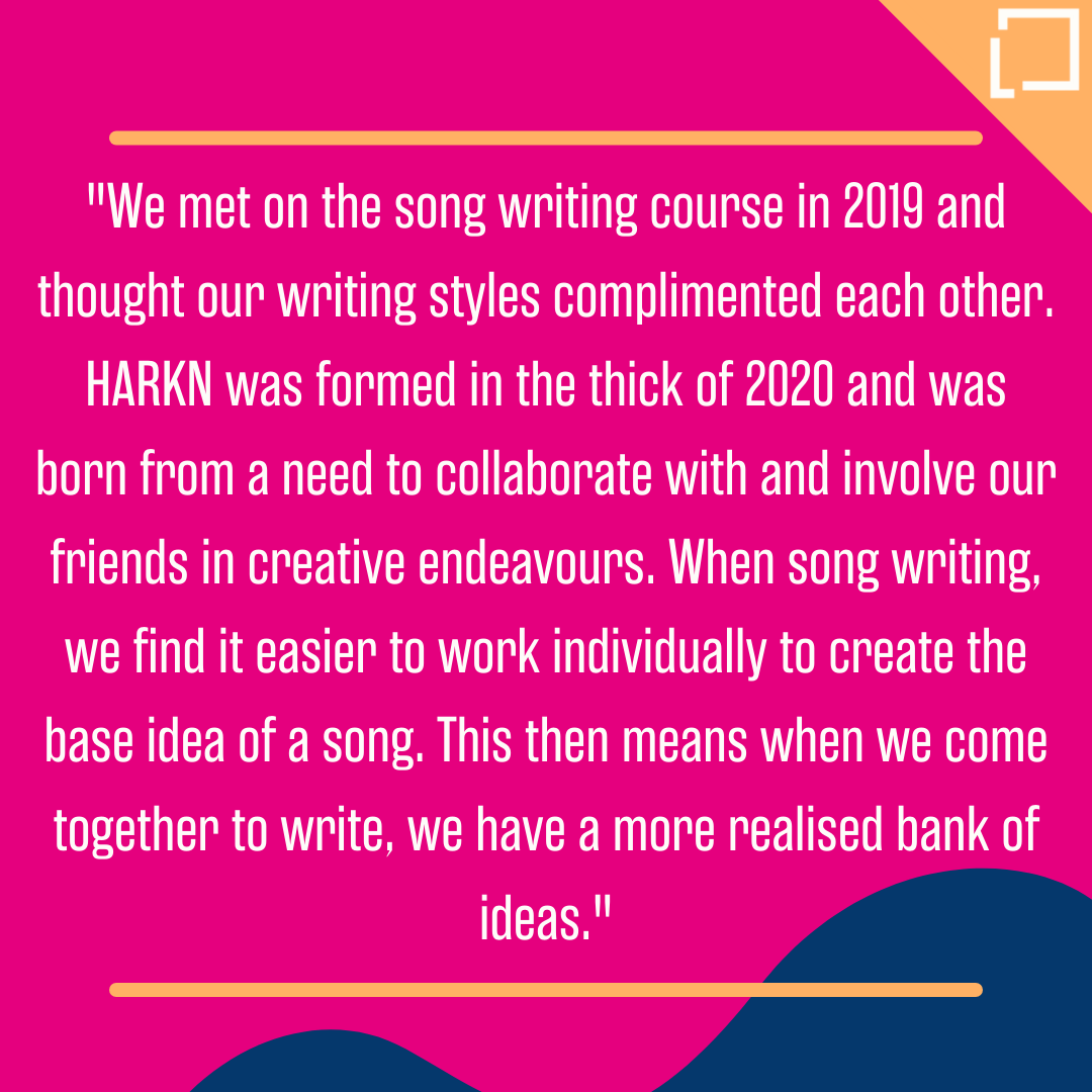 LeedsMusicDrama's tweet photo. Our latest #FeaturedBand is HARKN, an eclectic 2-piece formed by Josh and Katie, students on our BA (Hons) Songwriting programme https://t.co/F7ocN6gqiR