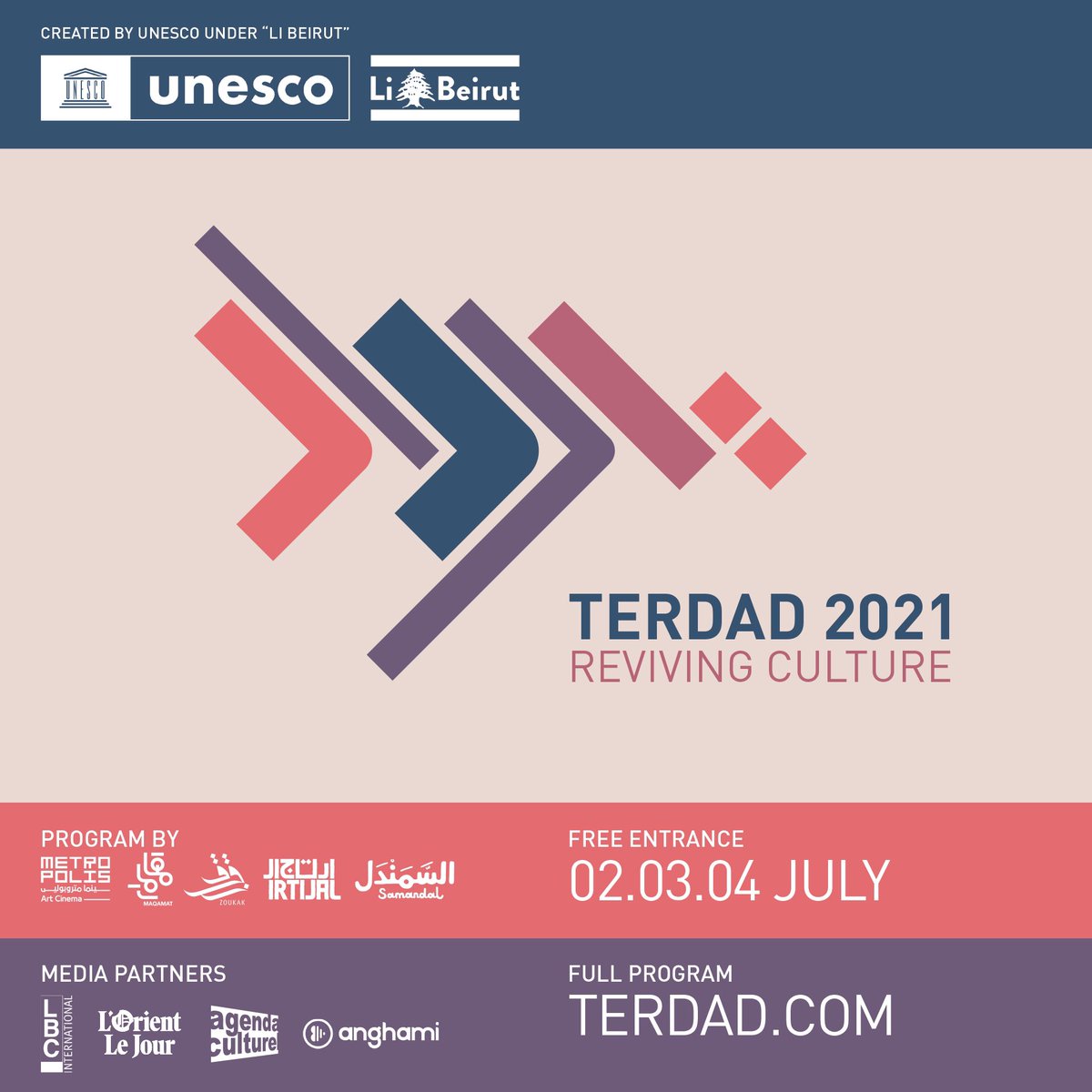 irtijal's tweet photo. Proud to announce @irtijal’s participation to #TERDAD:
3 days of public performances & workshops, in collaboration with #Samandal @ZoukakTheatre @metropolislb @maqamat under @UNESCOBEIRUT #Li_Beirut initiative for reviving the cultural in #Beirut. Info: https://t.co/aQh5kaoUsH https://t.co/brsXB7MsUN