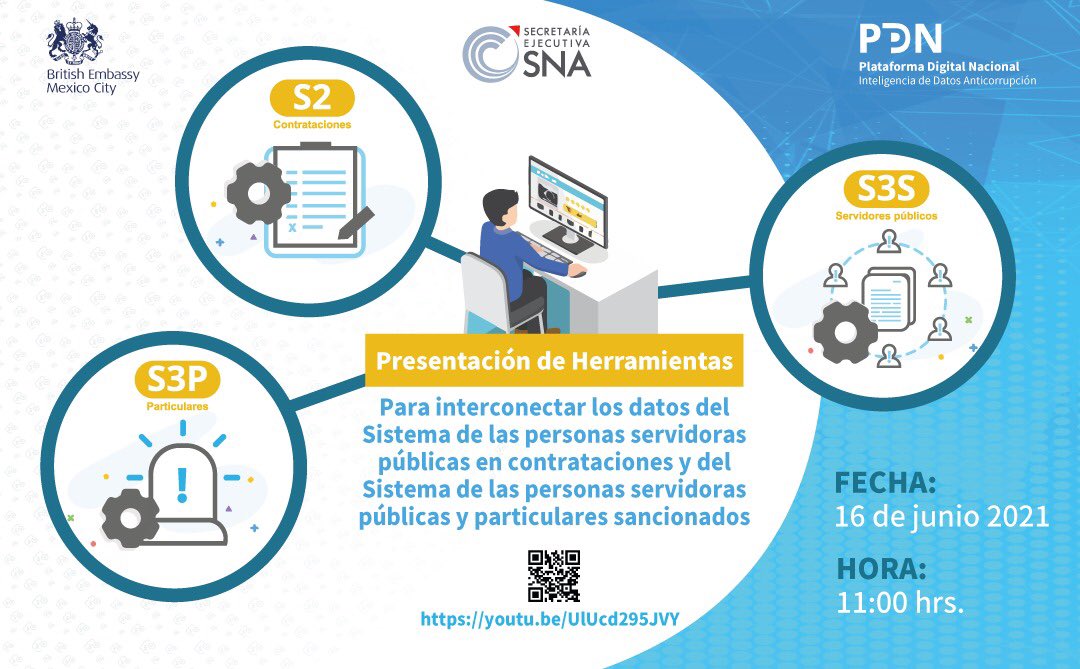 SESNAOficial's tweet photo. 📢#SESNA te invita a unirte vía remota, a las 11:00 horas, a la presentación de las herramientas de interconexión con los Sistemas 2 y 3 de la 📲💻🖥️#PDN, relacionados con contrataciones públicas y servidores públicos y particulares sancionados. (Abro hilo)🧵 https://t.co/zULala8IOv