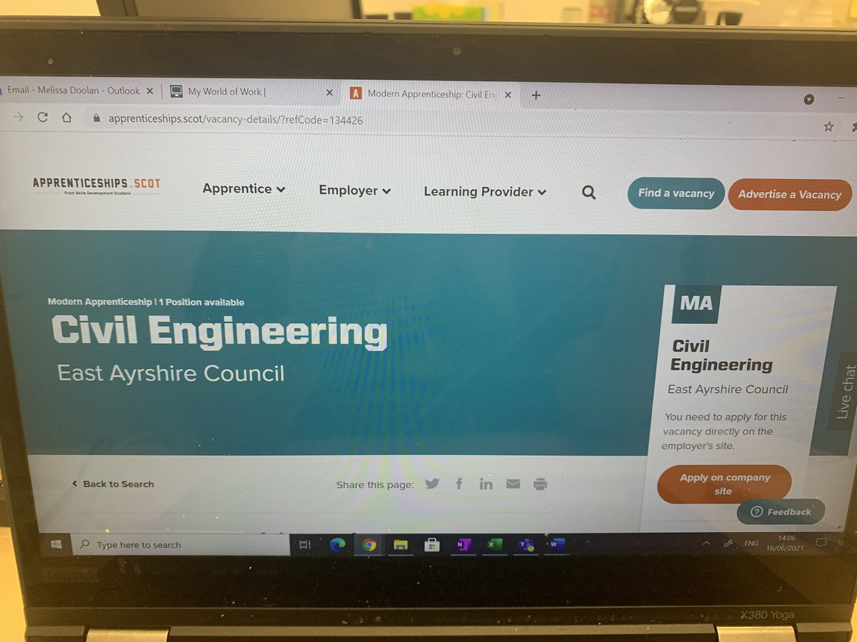 Civil engineering MA available with East Ayrshire Council. Look on <a href="/apprentice_scot/">Apprenticeships.scot</a> for more info! Remember to pop by the Careers Room if you need any support with your application! @WMCKilmarnockAc #apprenticeship #routesandpathways #heretohelp