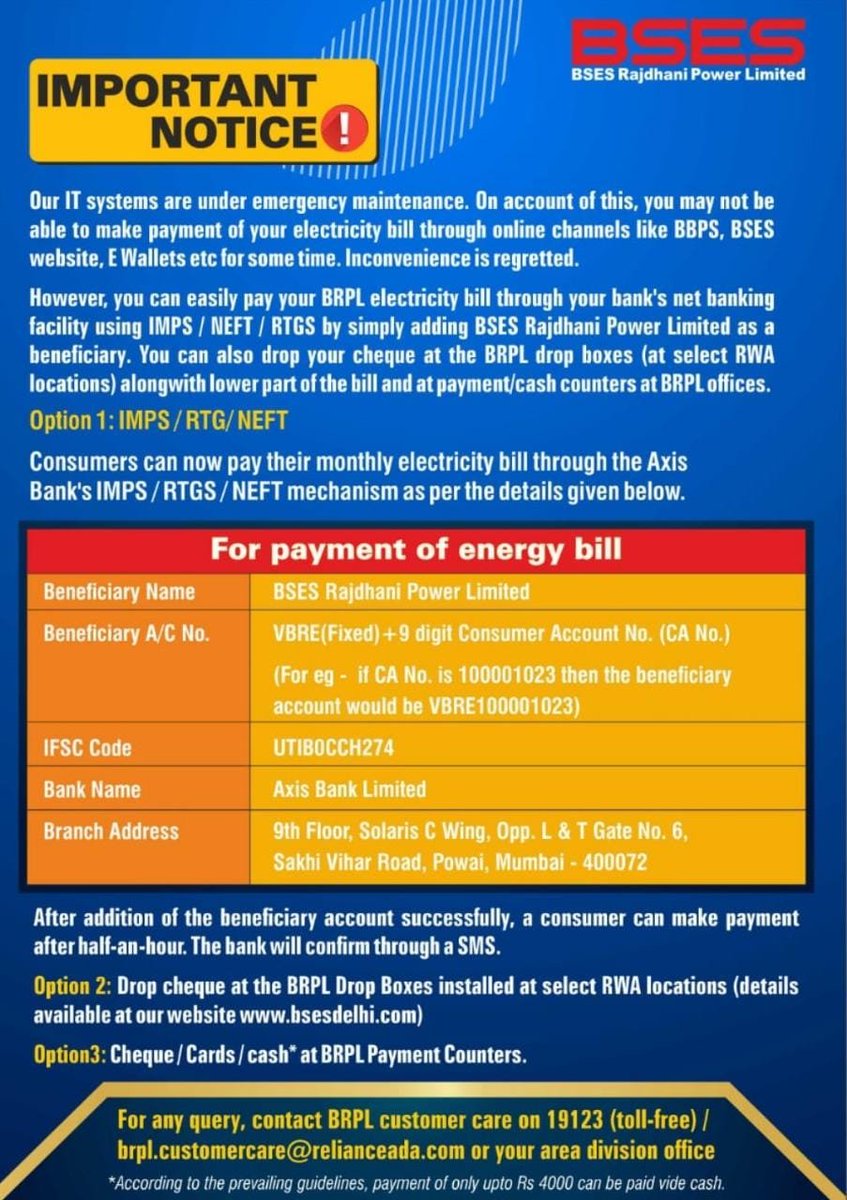 BSES Delhi tweet media