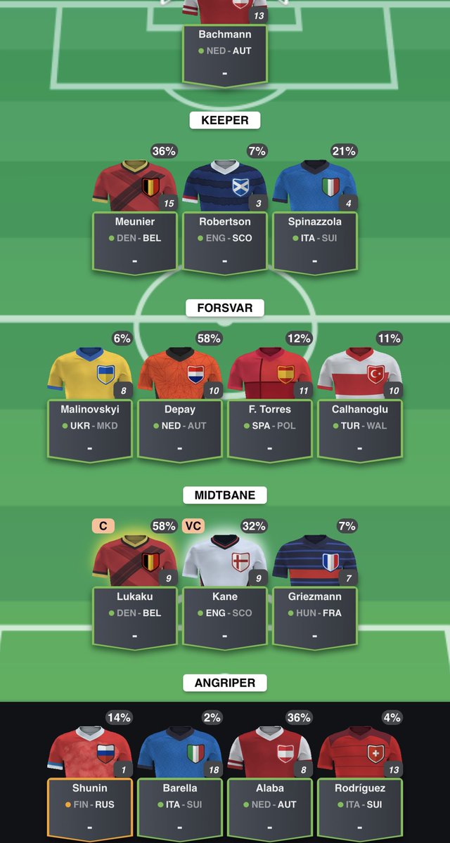 FPL_Nani's tweet photo. MD2
#EuroFantasy - Limitless 🍟
Insigne ©️
#EMFantasy - Mæhle, Eriksen & Ronaldo -> Meunier, Calhanoglu & Griezmann (-4)
Lukaku ©️
Good luck all 🙌
#Euro2020 https://t.co/jTIZQbQi7l