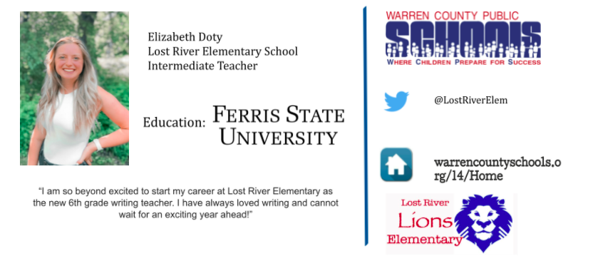 LostRiverElem's tweet photo. Lost River is happy to welcome Elizabeth Doty to our intermediate team! https://t.co/UhN2nM746G