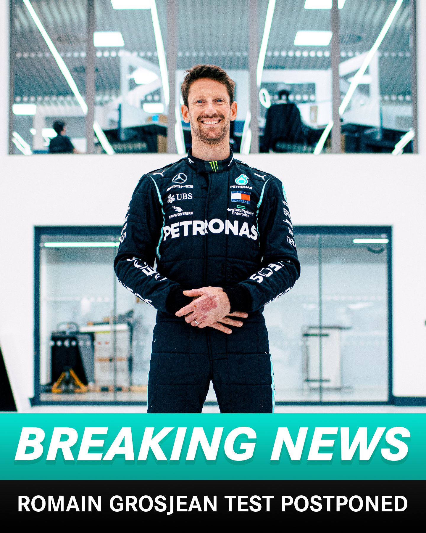Mercedes Amg Petronas F1 Team On Twitter We Re Disappointed To Announce That Rgrosjean S Mercedes Test Has Been Postponed Because Of Travel Restrictions And Quarantine Requirements We Re Committed To Giving Romain His Chance In
